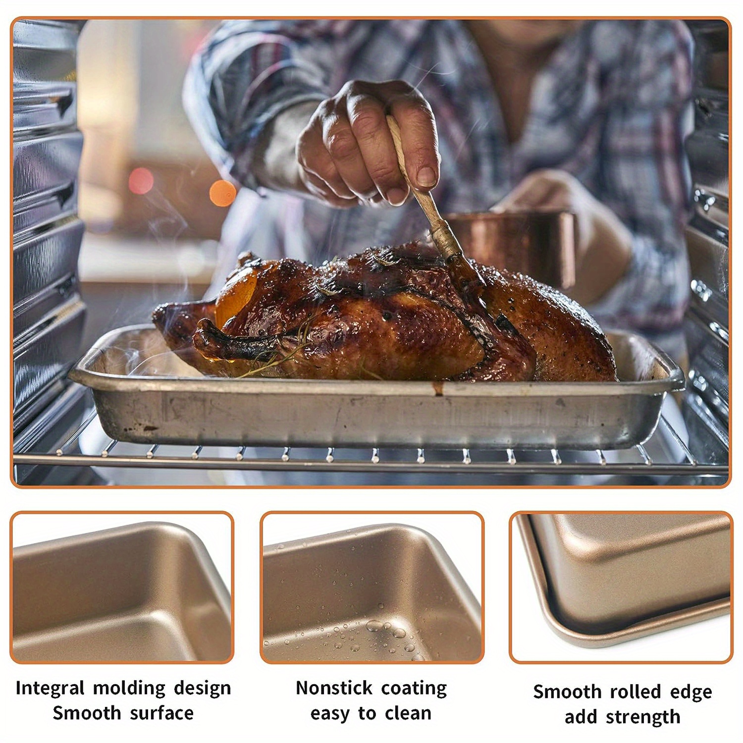 CHEFMADE Roasting Pan with Rack, 11-Inch Non-Stick Square Shallow