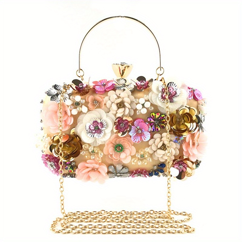 3d Beaded Flower Evening Bag Elegant Box Clutch Purse - Temu