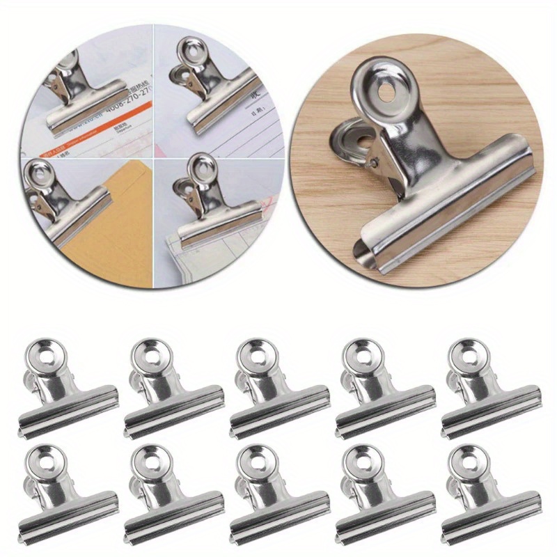 10 Pack Large Bulldog Clips/Metal Hinge Clip File Paper Clamps for Crafts, Food Bags, Drawings, Photos at Home Kitchen & Office (2 1/2 inch)