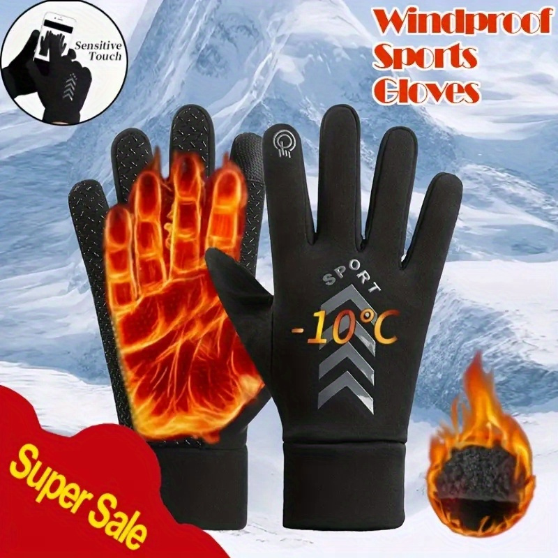 1pair Winter Windproof Touch Screen Gloves Zipper Mens Outdoor