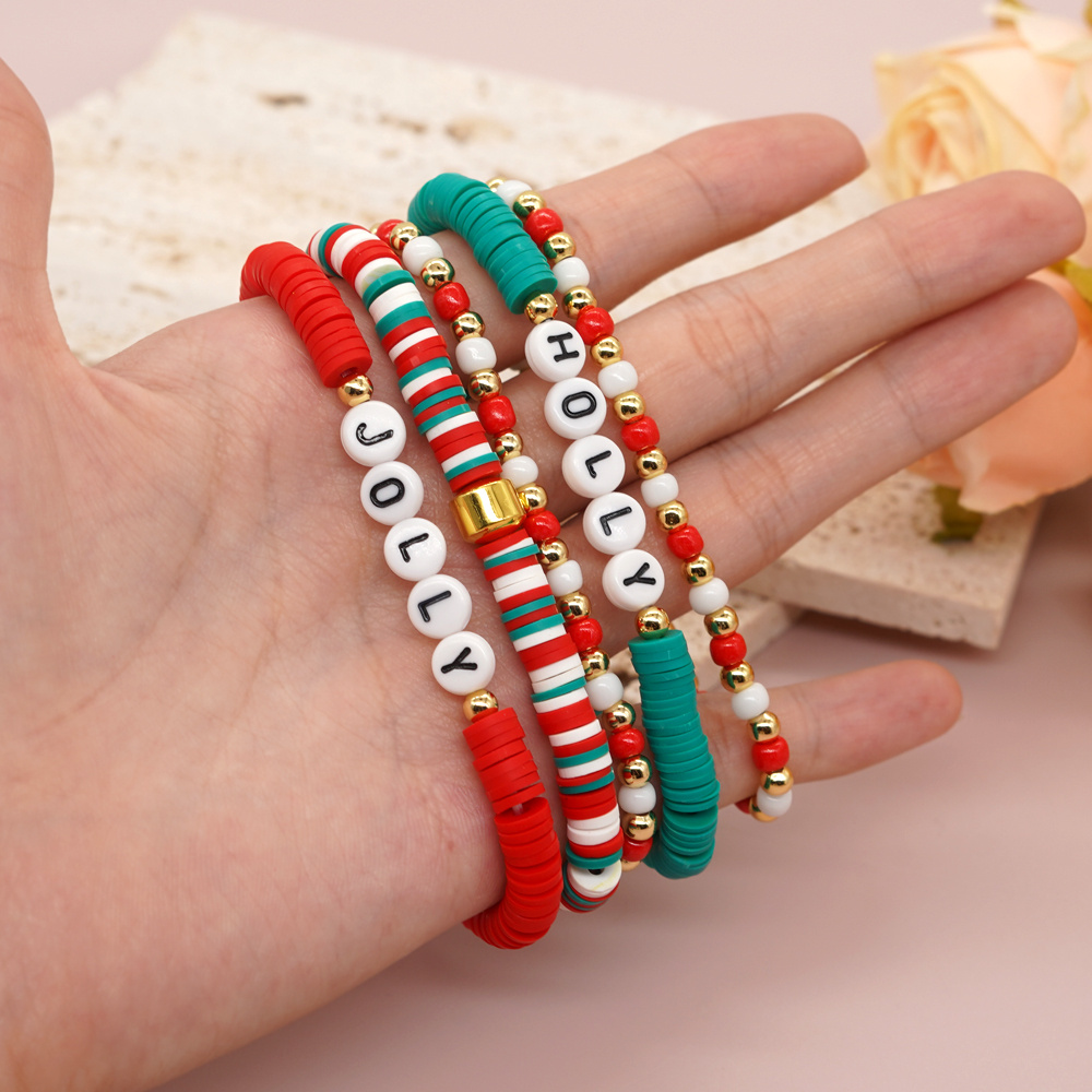 5pcs Boho Style Beaded Bracelet Set with Colorful Soft Clay Beads Stackable Hand String,Temu