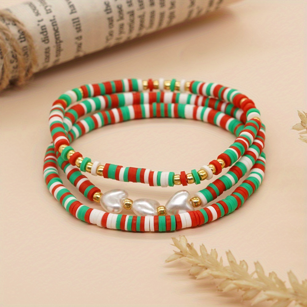 Red Green White Soft Clay Beads Beaded Bracelet Set - Temu