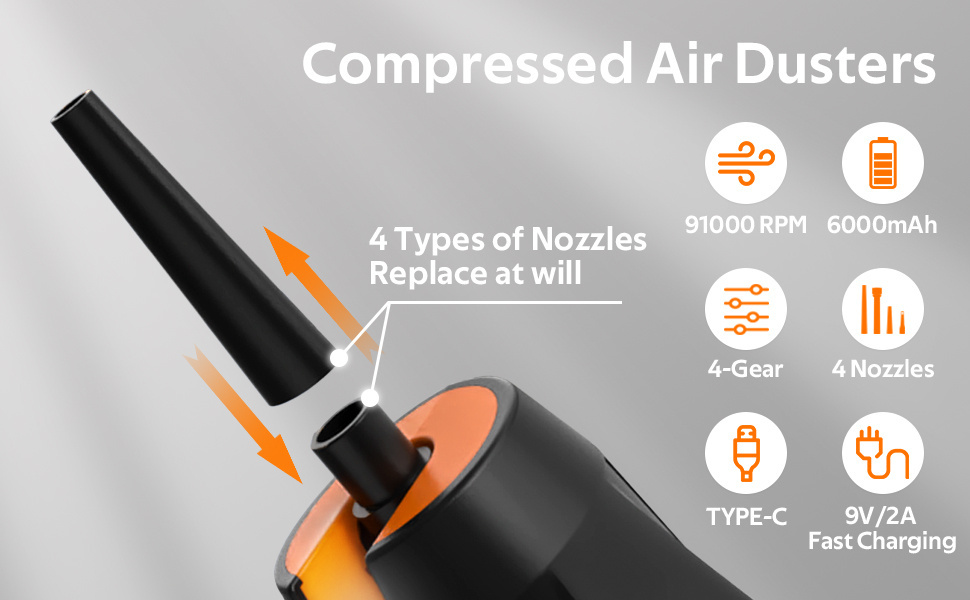 Cordless Air Duster, Electric Air Can, Replacement For Compressed