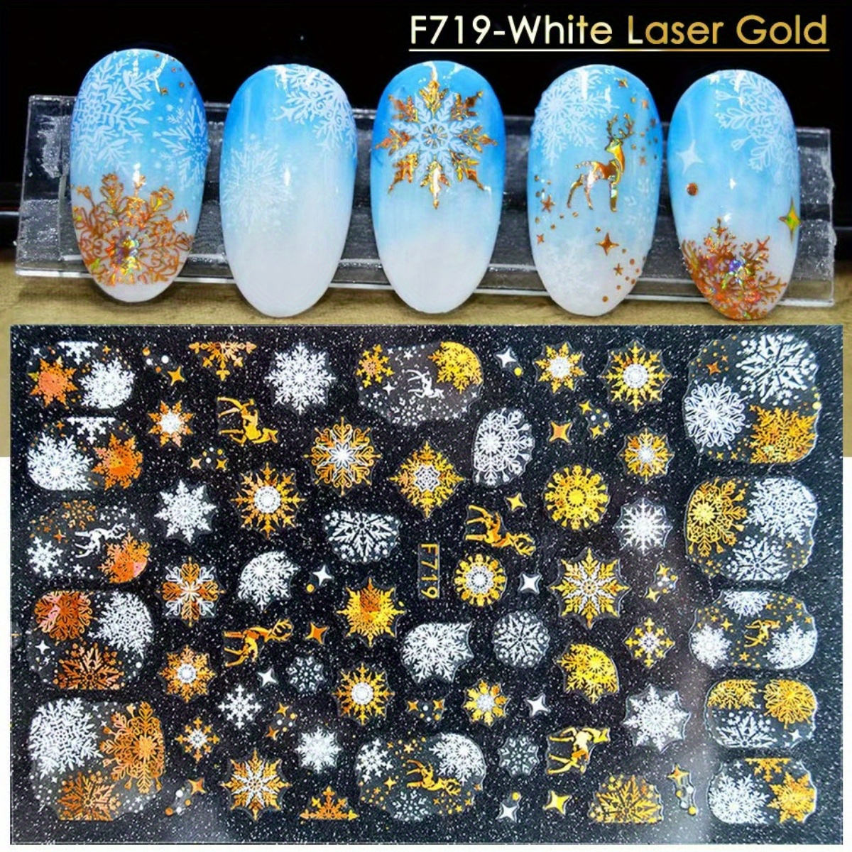 Christmas Nail Stickers 3d Golden Snowflake Nail Decals - Temu