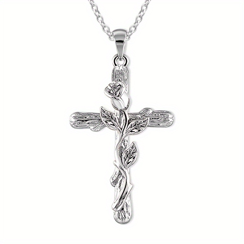 1pc fashion floral cross pendant necklace for women party jewelry details 3