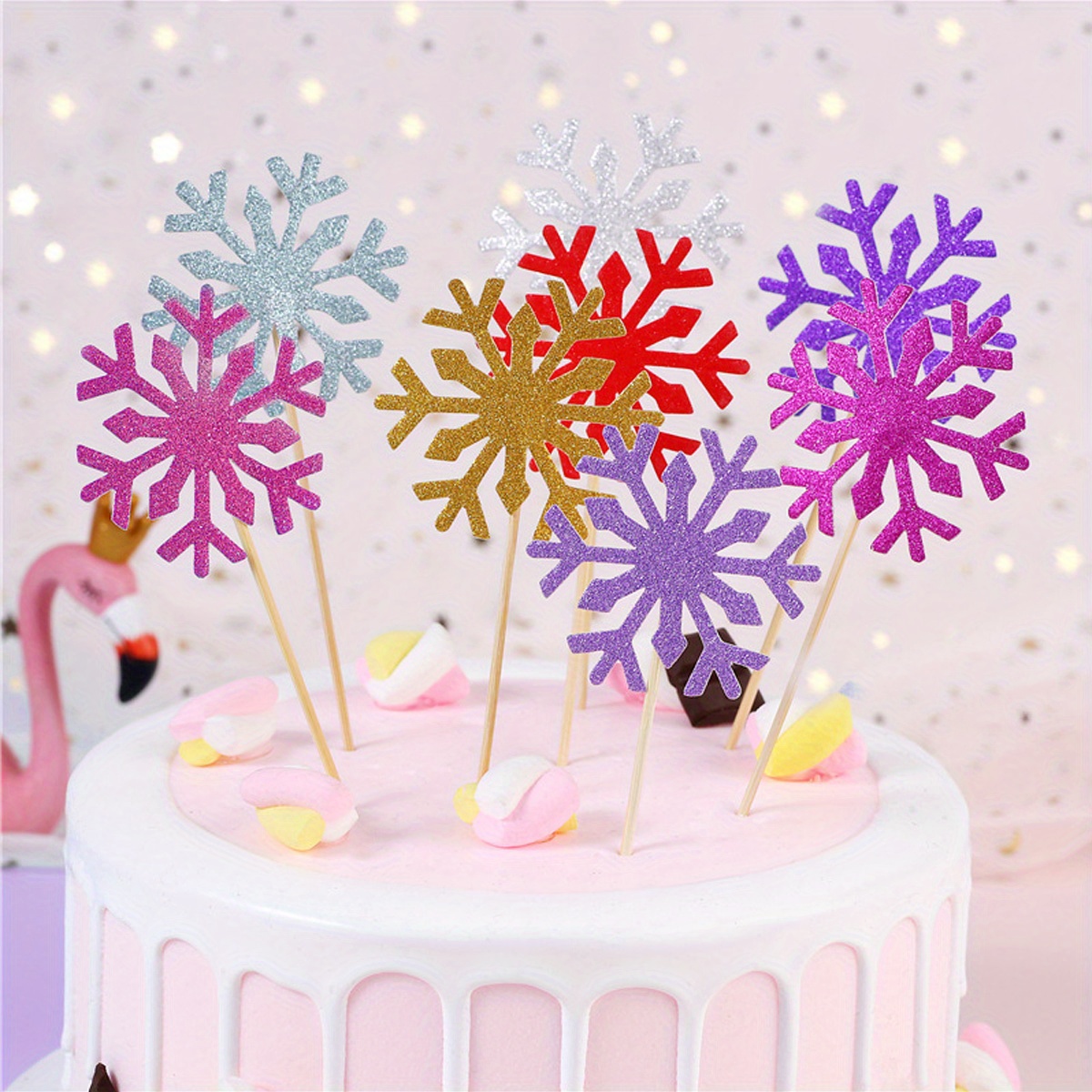 Snowflake Cake Toppers, Glitter Snowflake Toppers, Frozen Cake