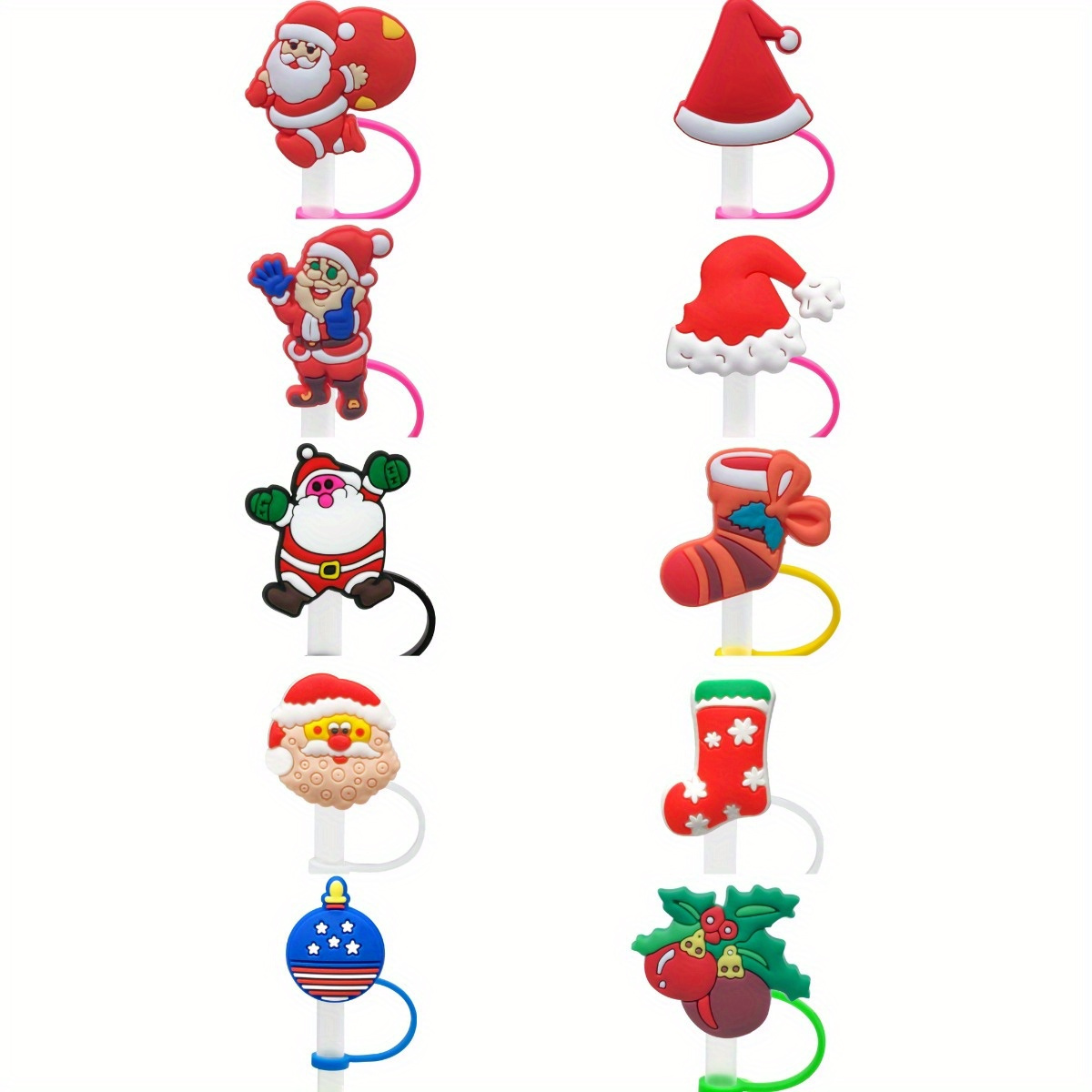 Christmas Straw Cover Caps,12 Pack Christmas Style Cute Silicone Straws  Tips Covers,Straw Toppers For Tumblers, Suitable for 7-8mm Drinking Straws