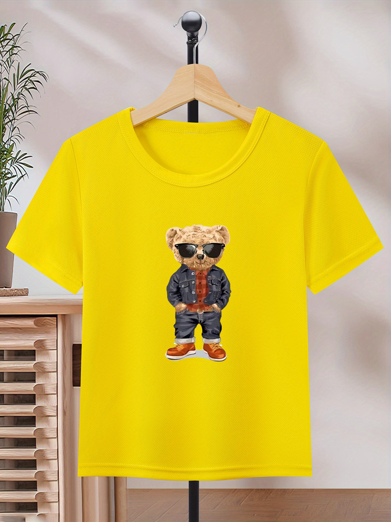 Camiseta Fresca Estampado Oso Mezclilla Niño Ropa Niños - Temu