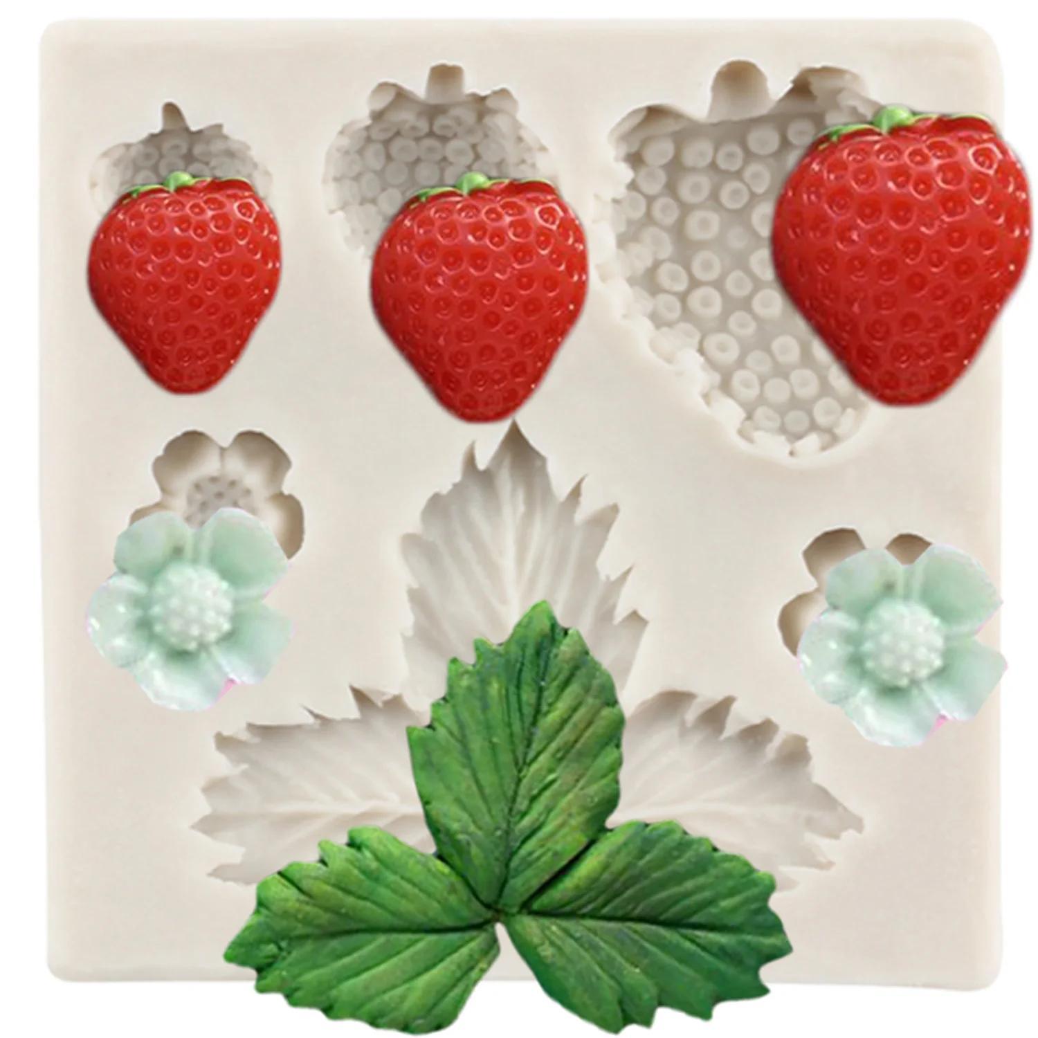 

1pc Strawberry Silicone Mold Flower Leaves Cupcake Topper Fondant Cake Decorating Tools Candy Clay Molds Chocolate Gumpaste Mould