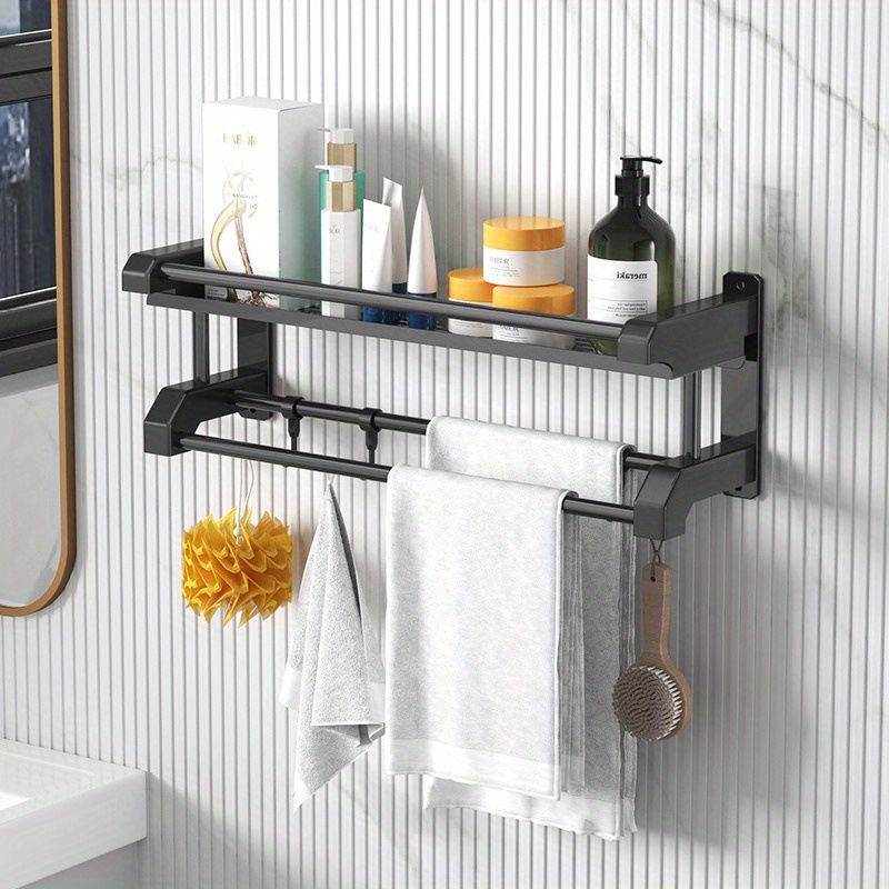  mDesign Toallero ajustable de metal para ducha y baño, colgador  de barra de 3 niveles con 2 ganchos para baño, toalla para colgar, manta,  paños de baño, esponjas, esponjas en la