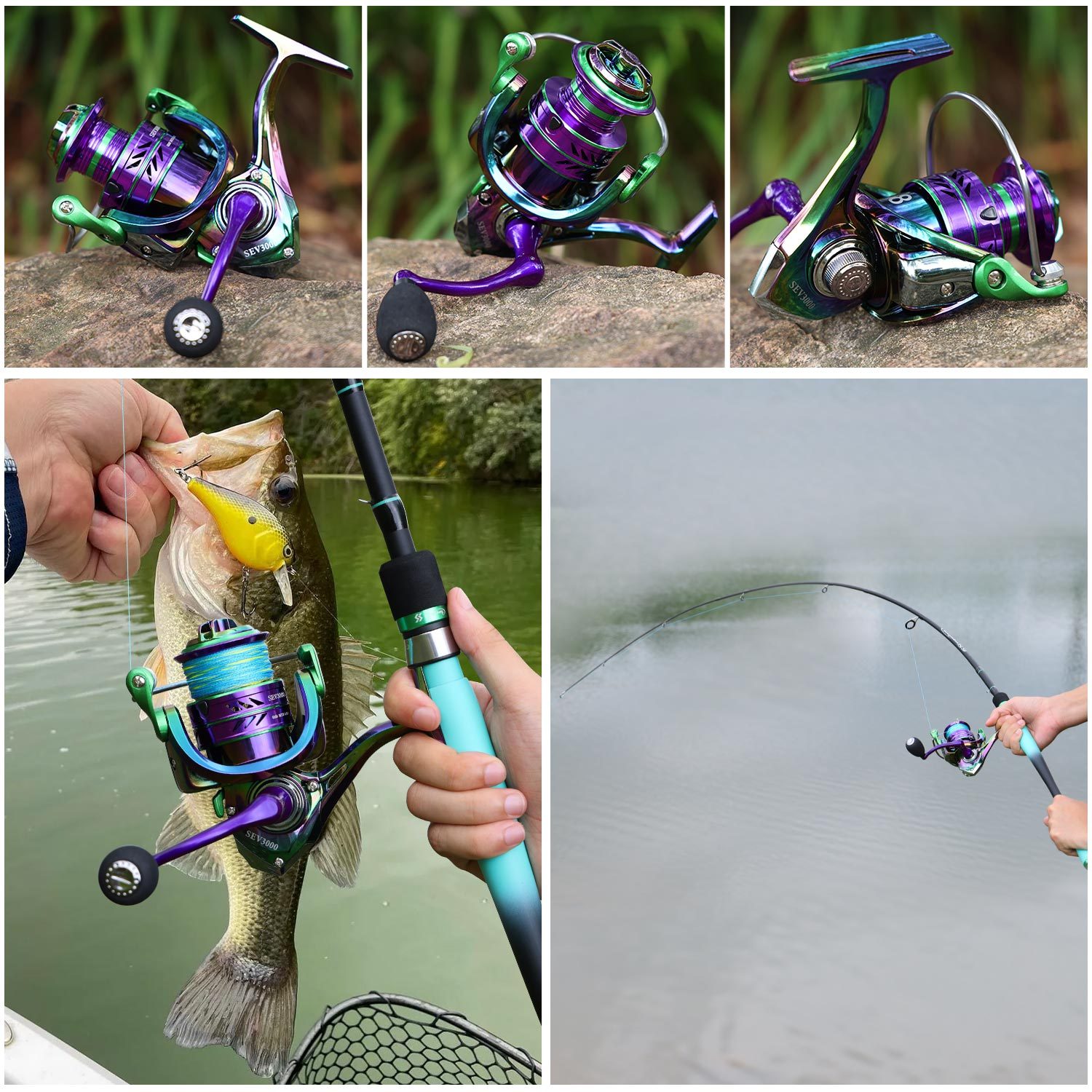 Sougayilang Multicolor Spinning Fishing Reels 1000~5000 Series 5.0/4.7:1  Gear Ratio Spinning Reel Max Drag 15Lbs for Bass Pike
