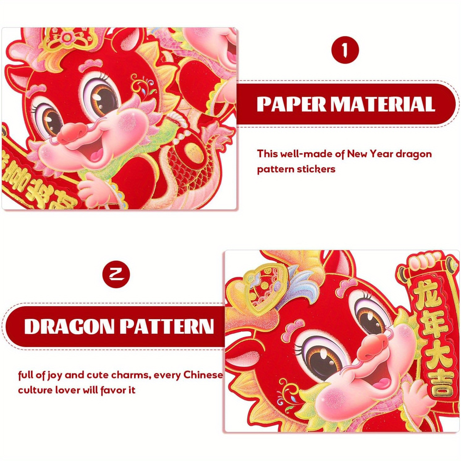 Acheter 1 Pair Cardboard Year of Dragon Door Stickers Cartoon Zodiac Dragon  Wall Decals DIY