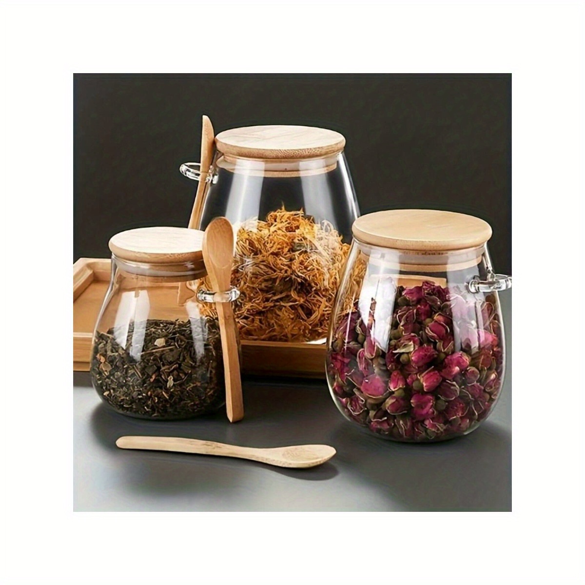 1pc Transparent Glass Mixed Grain Snack Storage Sealed Jar With Spoon Cover  Mixed Grain Jar Storage Jar