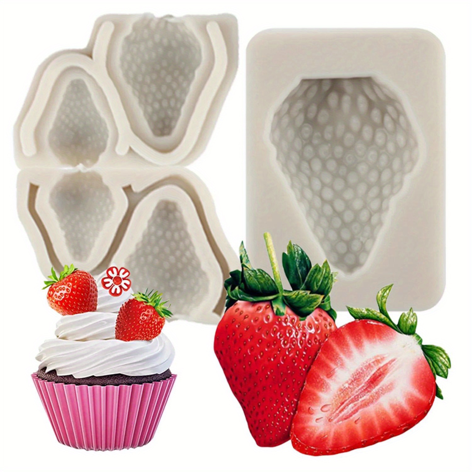 4pcs, Fruit Shaped Jelly Molds, 3D Strawberry, Tangerine