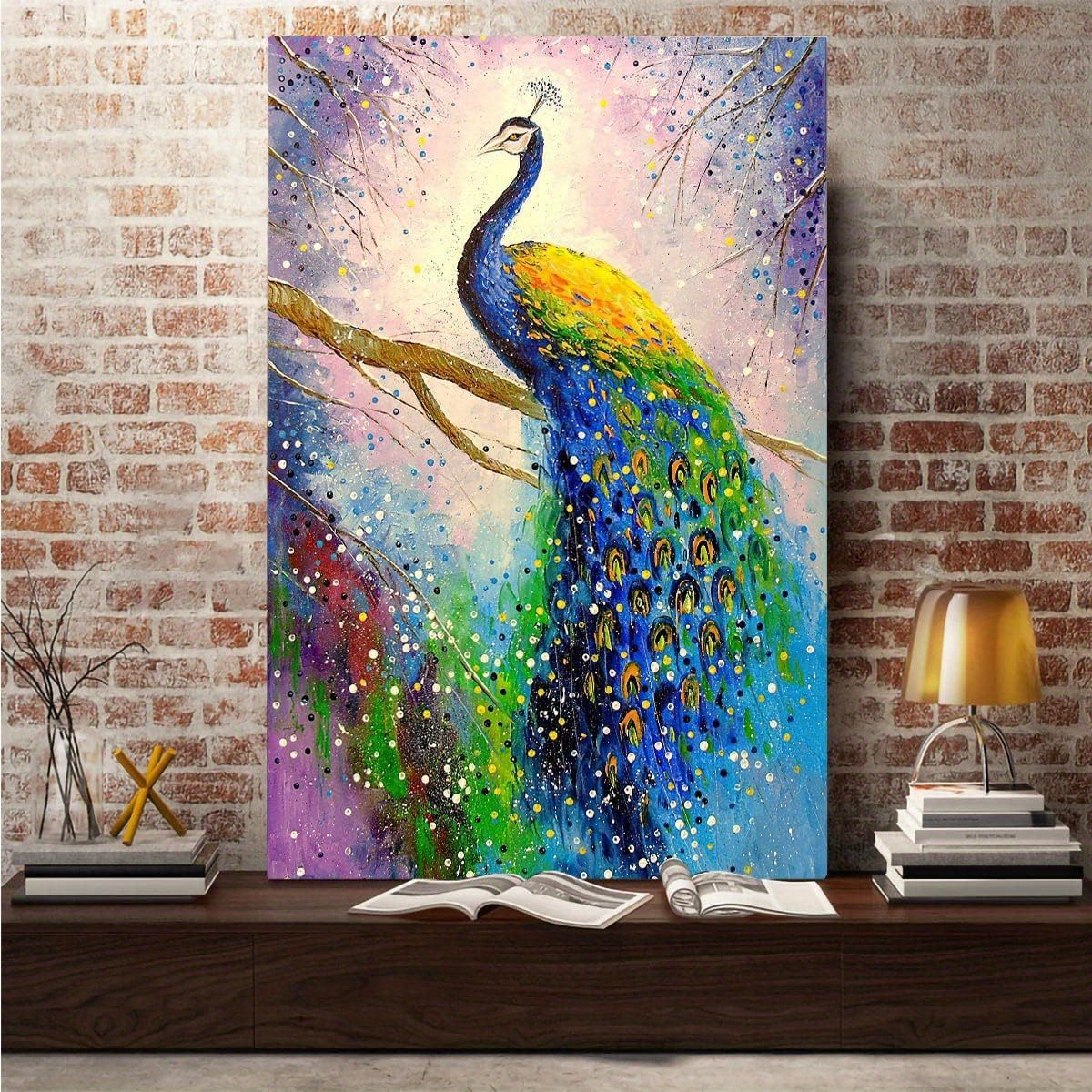 Hd Printed Peacock Painting Canvas Decorative Painting - Temu