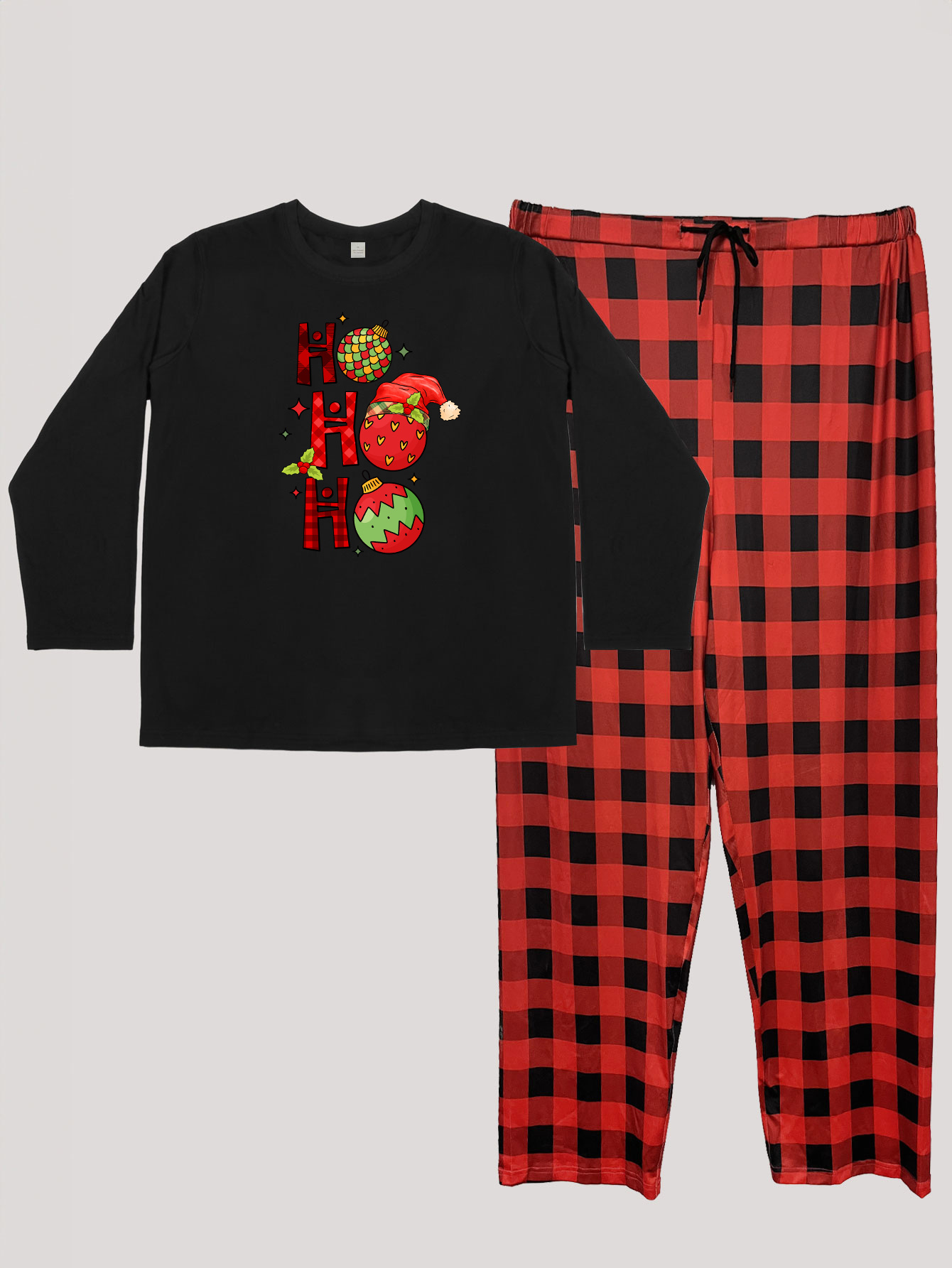 Bell & Letter Print Tee & Plaid Pants Pajamas Set