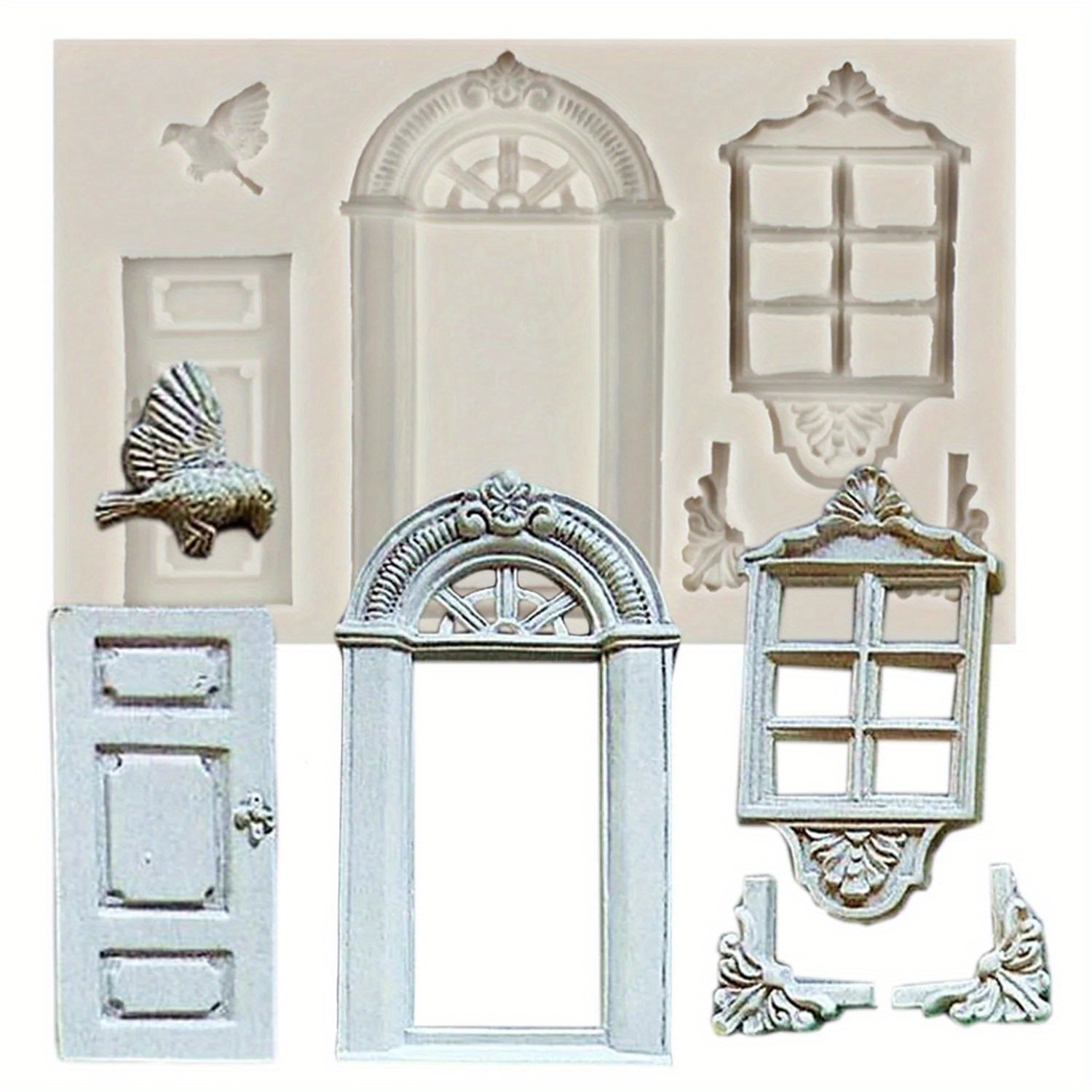 

1pc Vintage Window Door Frame Silicone Mold Diy Bird Fondant Cake Decorating Tools Candy Polymer Clay Chocolate Gumpaste Moulds