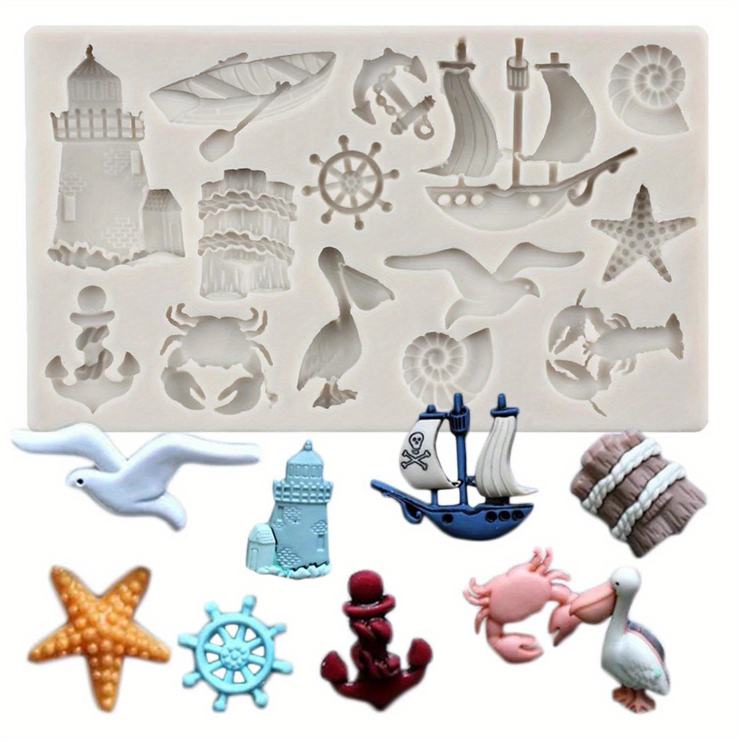 

1pc Sailboat Anchor Bird Silicone Mold Sea Animals Cupcake Topper Party Fondant Cake Decorating Tools Chocolate Gumpaste Moulds