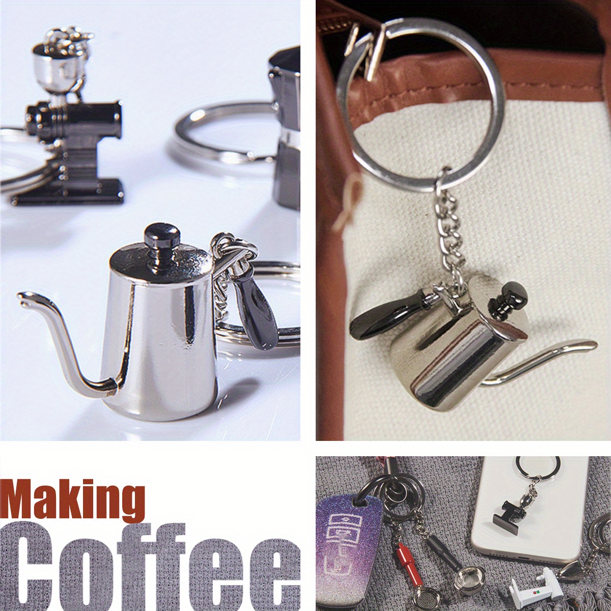 Mini Coffee Cup Coffee Pot Pendant, Funny Metal Keychain, Key Ring Purse  Bag Backpack Car Accessories Gift, Kitchen Utensil Model Pendant For Coffee  Lovers, Christmas New Year Gift - Temu