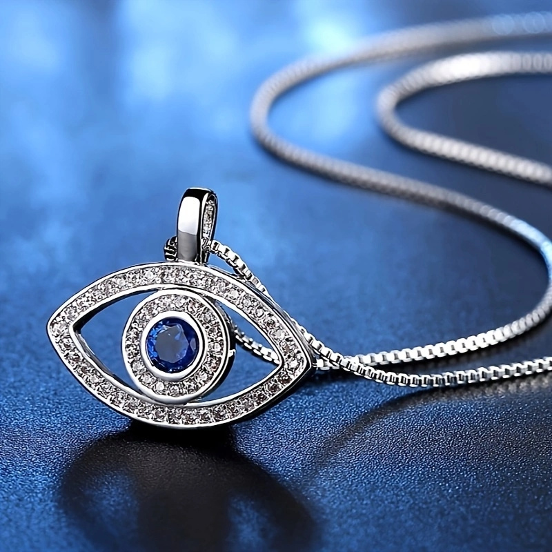 

1pc Devil's Eye Men Women Necklace, Creative Blue Eyes With Rhinestone Trendy Collarbone Chain