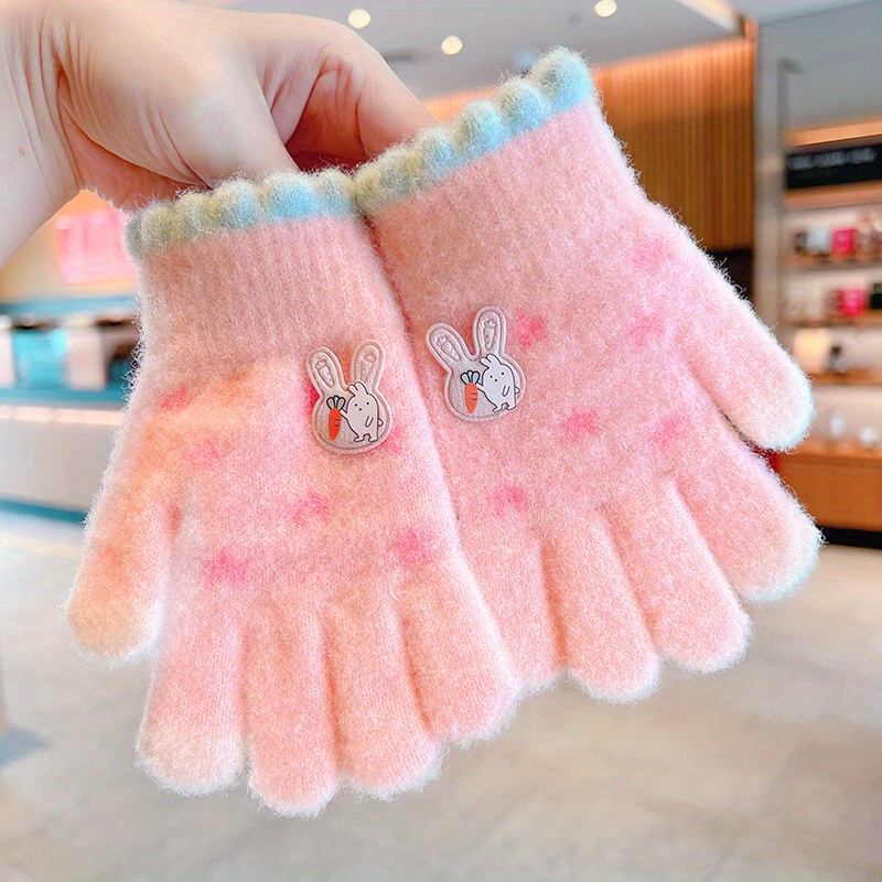 Fleece Knit Warm Winter Points Cute Cartoon Gloves Autumn - Temu