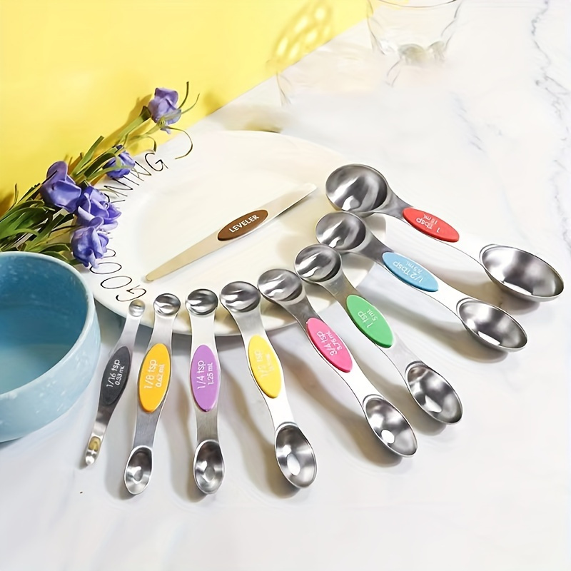 Magnetic Measuring Spoons 9 Piece Set, Stainless Steel Metal with