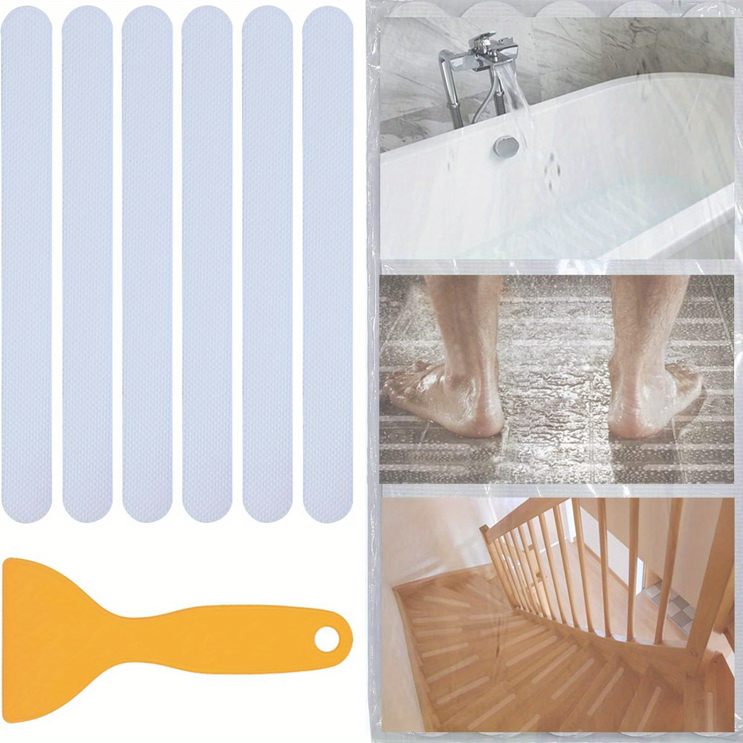 24 Pcs Anti-slip Strips Anti Skid Tape Safety Shower with Premium Scraper  Non Slip Adhesive Strips Treads for Shower Tub Steps Floor-Strength Adhesive