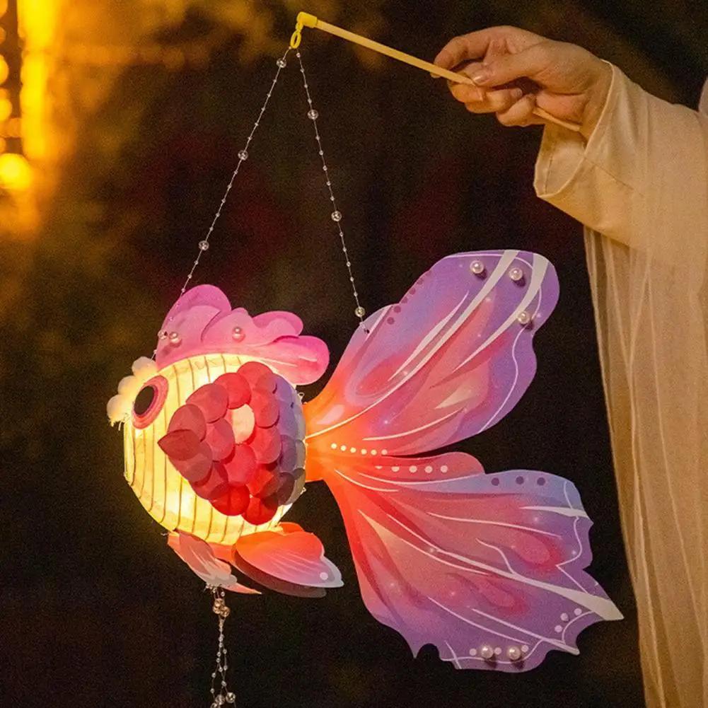 Cheap 1 Set Goldfish Paper Lantern with Pole Battery Operated DIY Handmade  Chinese New Year Mid-Autumn Festival Fish Night Light Material Bag Children  Gift