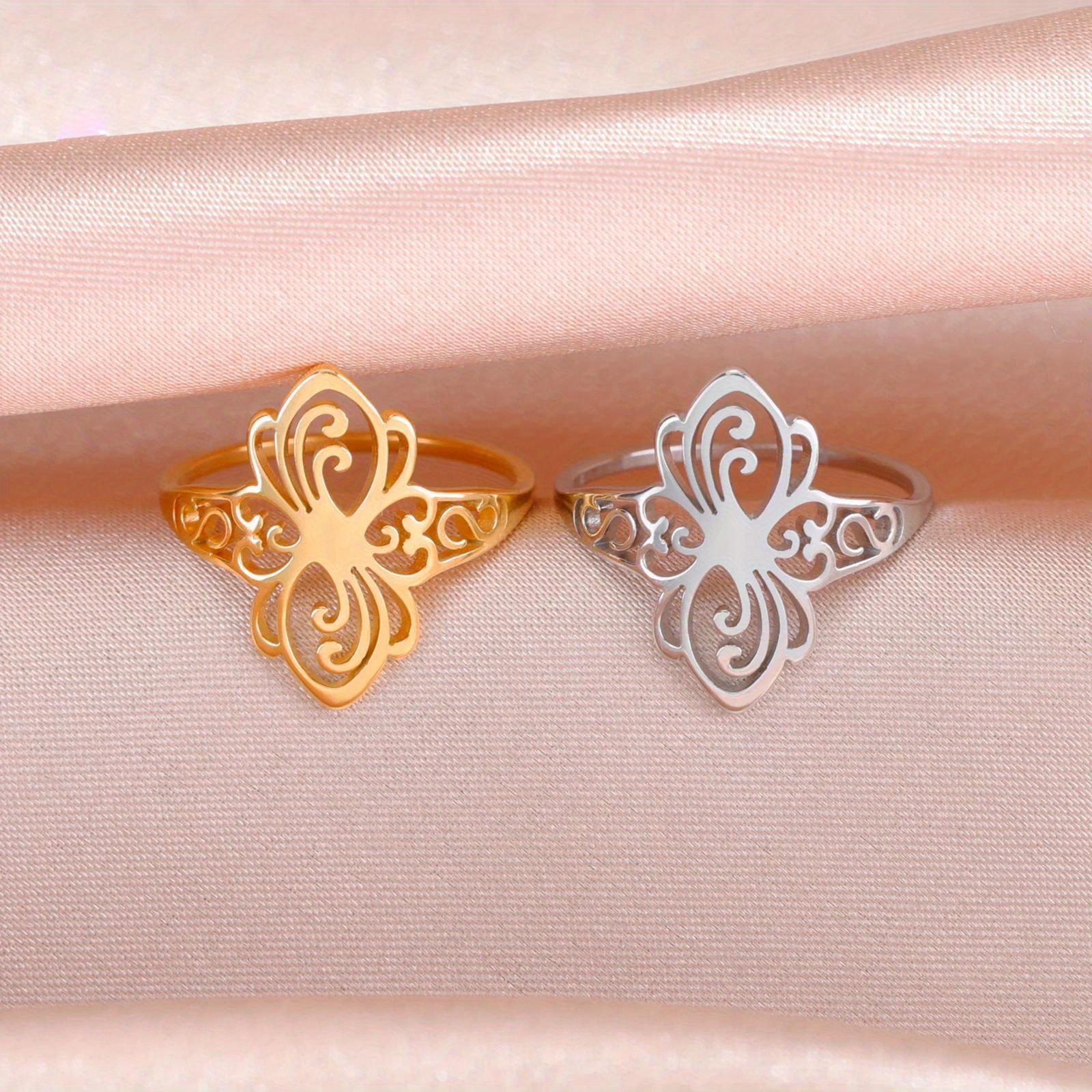 

1pc Stainless Steel Golden Elegant Finger Ring, Bohemian Style Jewelry Wedding Ring Gift Valentine's Day Gift