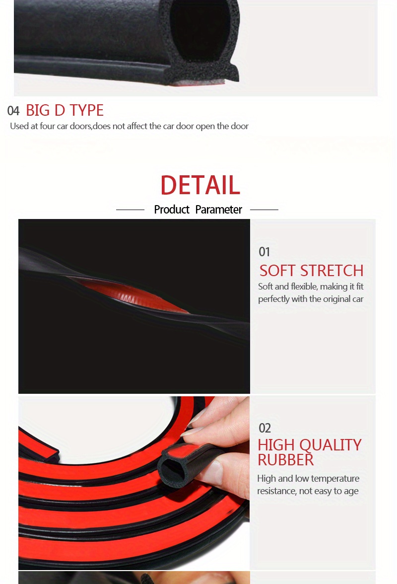 Guarnizione Striscia di guarnizione della porta di gomma Big D Tipo Tipo Auto Porta di guarnizione Striscia di guarnizione universale Isolamento acustico Auto Gomma Impermeabile Guarnizioni per auto G