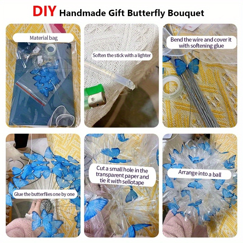 Diy Butterfly Bouquets Handmade Butterfly Flower Material - Temu