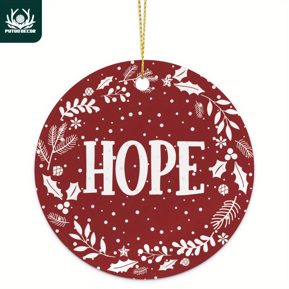 

1pc Hope Ceramic Hanging Sign, Porcelain Wall Art Decoration Christmas Tree Decor For Home Xmas Party Church Living Room Farmhouse Office, 3 X 3 Inches Gifts