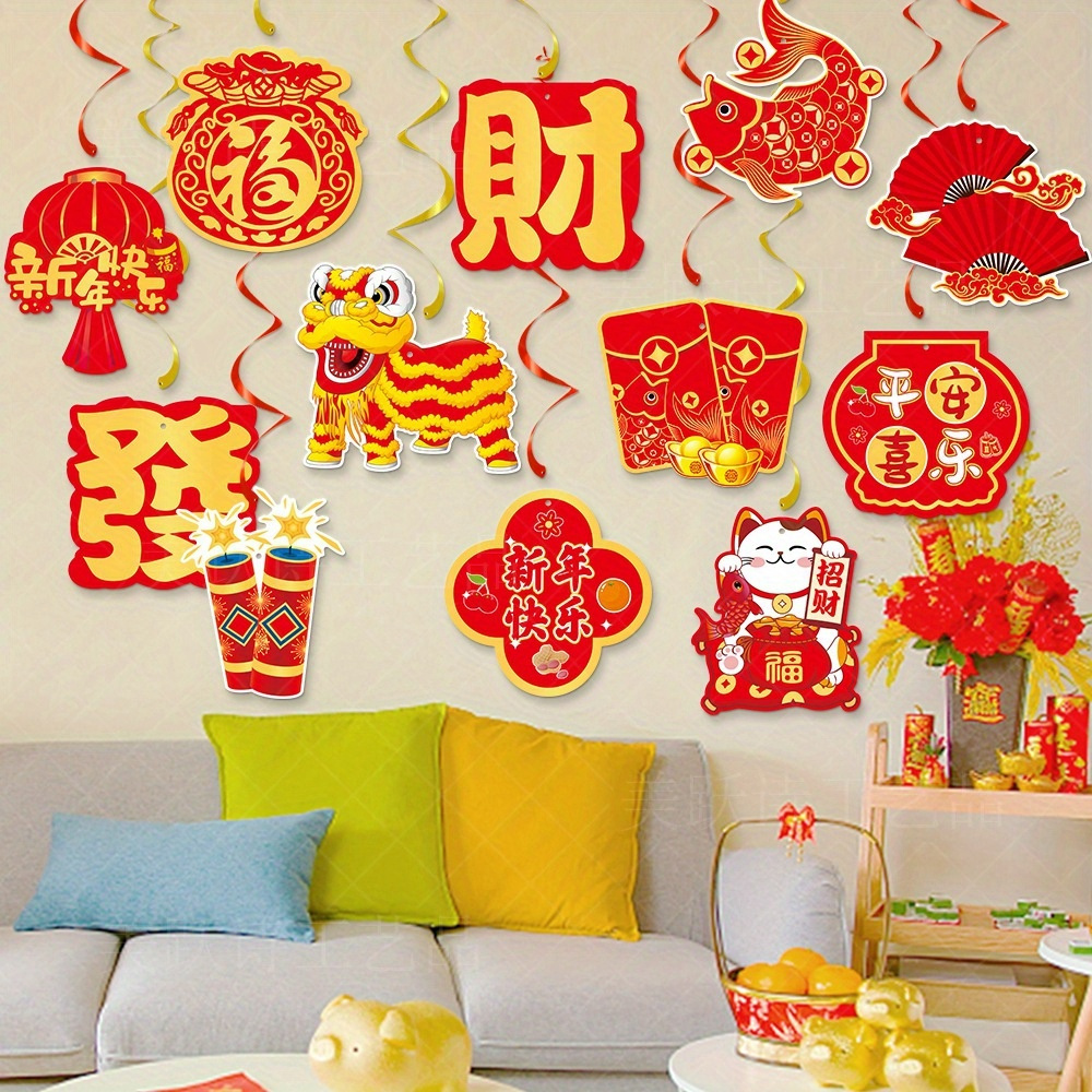 12Pcs Lunar New Year Decorations Spring Festival Hanging Swirls, 2024  Chinese New Year Dragon Decorations Red Ceiling Hanging Supplies For  Chinese New Year 2024 Dragon Party