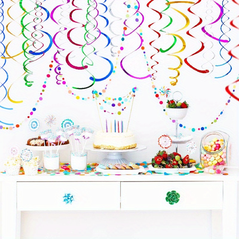 30 Pack Hanging Happy Birthday Swirl Decorations, Party Streamers