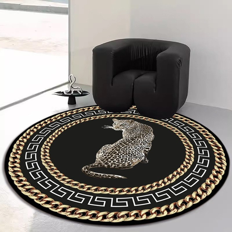 1pc thickened non slip high quality golden   velvet round light luxury leopard decorative living room carpet high end bedroom bedside soft floor mat   leisure area coffee table plush rug details 5