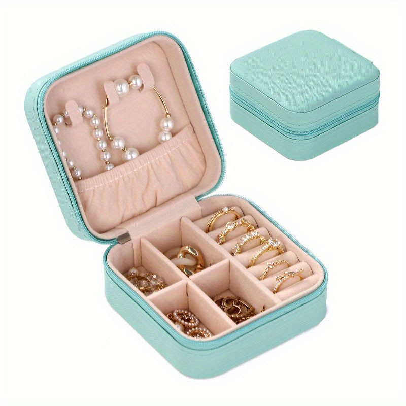 8PCS Mini Travel Jewelry Box, PU Leather Small Jewelry Organizers for Girls  Women, Portable Display Storage Case for Rings, Earrings, Necklaces (Pink)