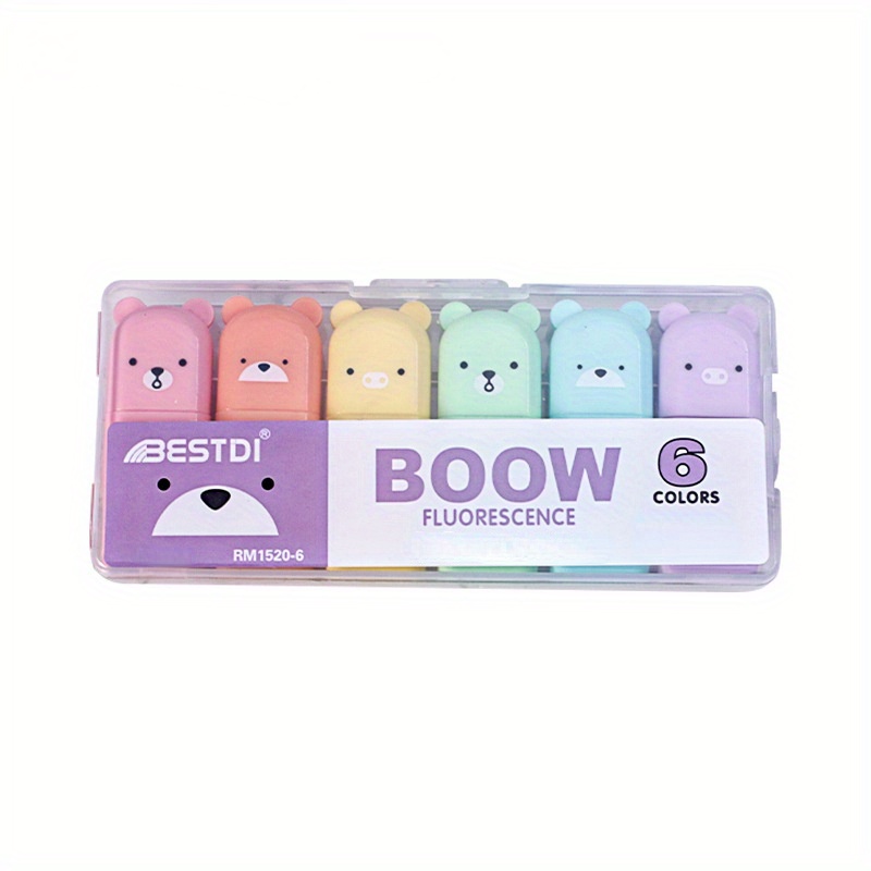 Kawaii Bear Highlighter Pens Cute Stationery Markers Oblique - Temu