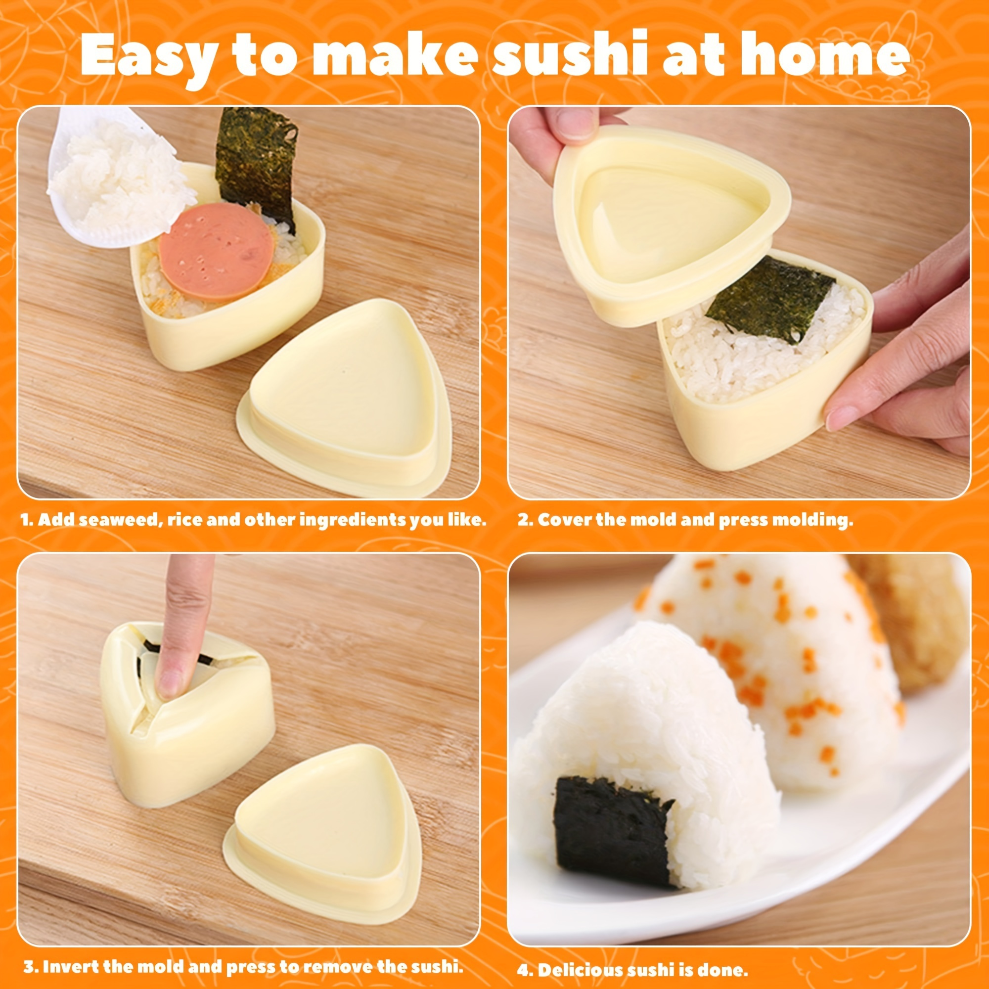 Sushi Maker Kit, Luncheon Meat Slicer, Triangle Onigiri Mold And Rectangle  Mold With Pusher, For Lunch Box, Bento Box Decorating, Kitchen Gadgets -  Temu