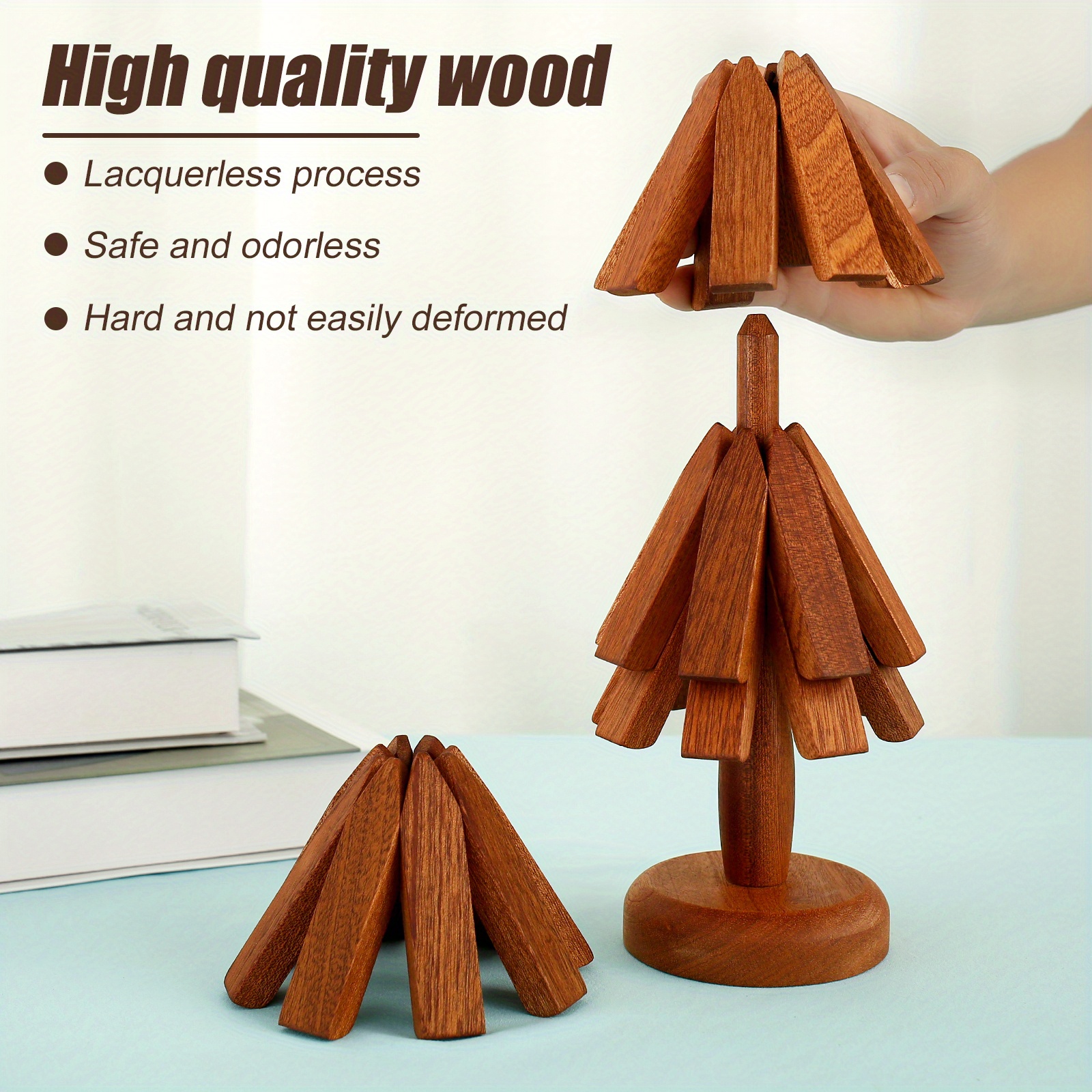 Creative Foldable Wood Placemats Tree Shape Placemats Wooden Trivets for  Hot Dishes Household Coaster (Color : Beech, Size : 1 Set with 4 pcs)