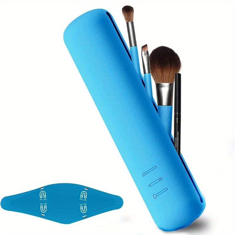 Magnetic Silicone Makeup Brush Holder: Travel-Friendly with Built-in  Cleaning Grooves & Anti-Germ Slit