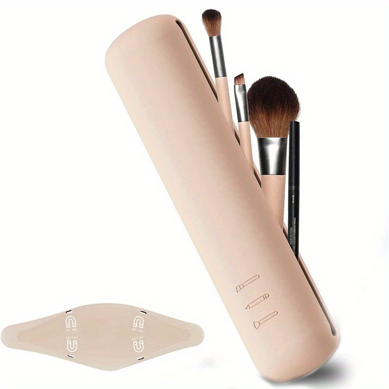 Unique Bargains Silicone Makeup Brush Bag Stand Up Travel Makeup Brush  Holder Portable Makeup Brush Pouch Cosmetic Khaki 