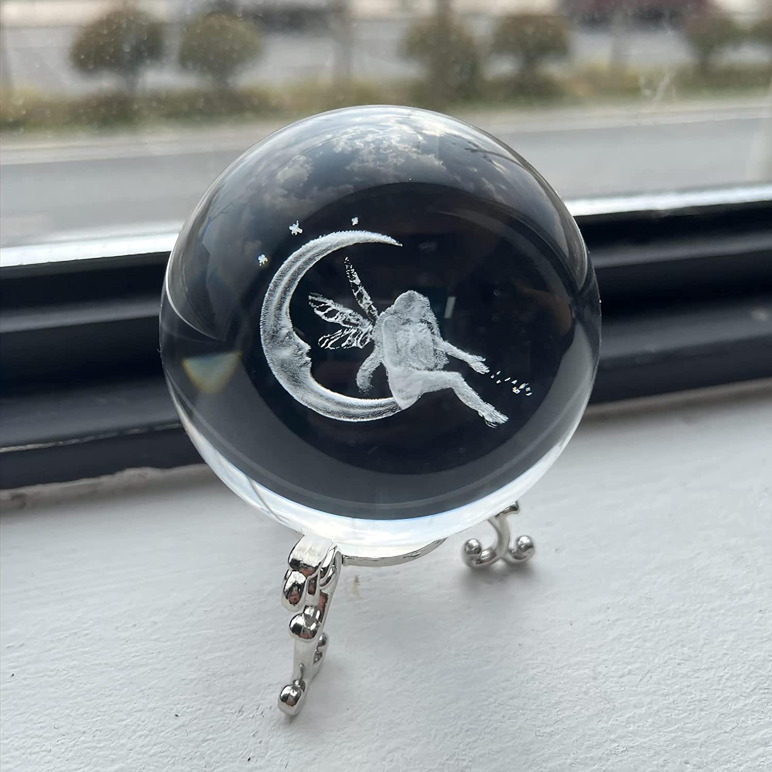 Soporte de bola de cristal lunar (3.15 pulgadas), bola de cristal 3D con  luz LED, bola de cristal transparente K9 para decoración del hogar