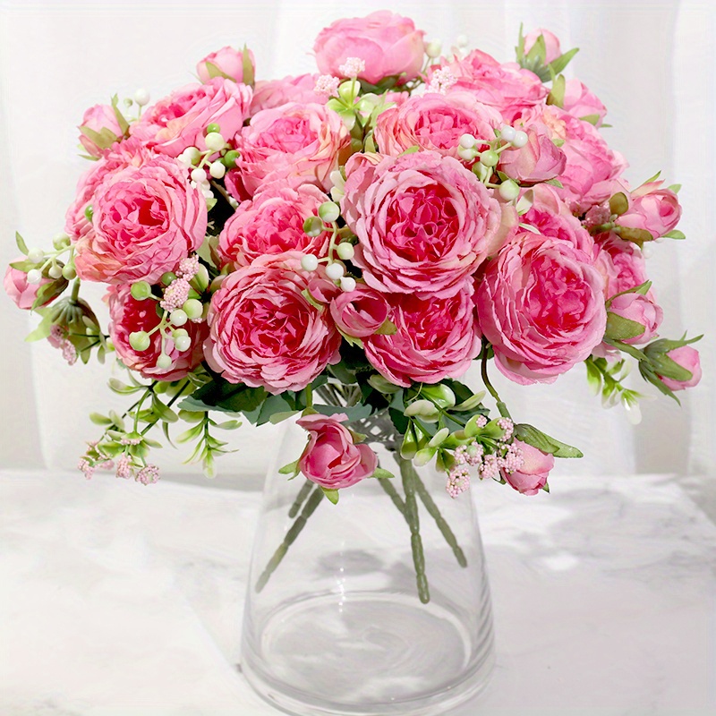 Silk Peony Rose Bouquet Small Fake Flowers For DIY Home, Garden