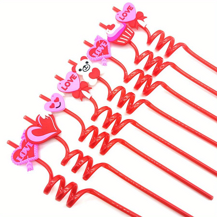 10pcs Love Heart Pink & Red Reusable Plastic Hard Straws For