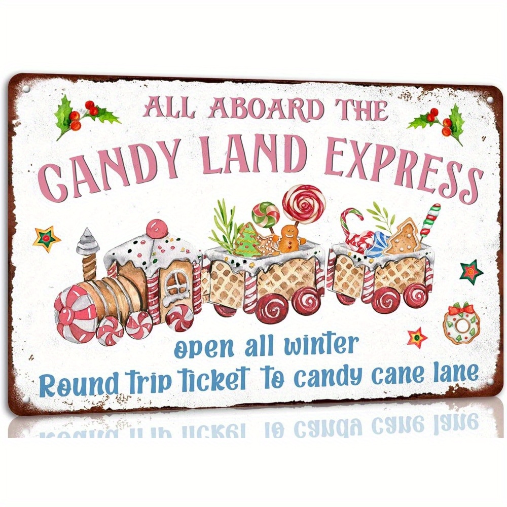 

All Aboard The Candy Gingerbread Express Metal Tin Sign Christmas Sign Vintage Retro Poster For Kitchen Cafe Bar Home Christmas Wall Decor Art Winter Farmhouse Decorative 8x12 Inch