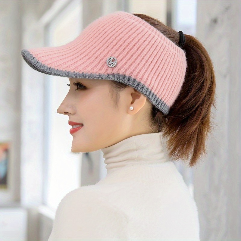 Backless Ponytail Baseball Baseball Hat, Dad Hats Warm Plush Thick Knit Hat Winter Golf Sun Hats Outdoor Cold Proof Visors Hat For Women