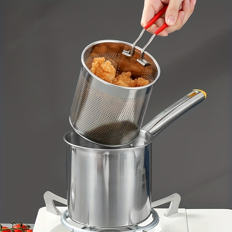 2pcs Deeper Fryer Pots Set, Tempura Fryer Pan With Lid, Stainless