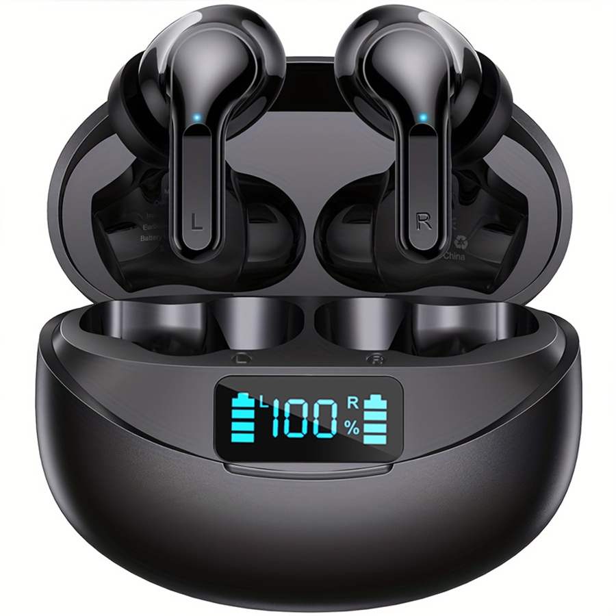 

True Wireless Stereo Eabuds, Tws Noise Cancelling Headphones, Waterproof Sport Headset, Touch Control Earphones With Led Charging Case