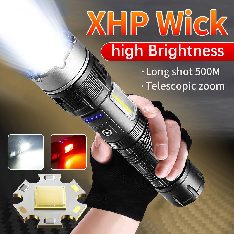 

1pc Xhp360 Aluminum Alloy Ultra High Power Led Flashlight, Waterproof Built-in 18650 Rechargeable Battery With Retractable Zoom 7 Modes, Suitable For Fishing, Camping, Hiking, And Outdoor Exploration