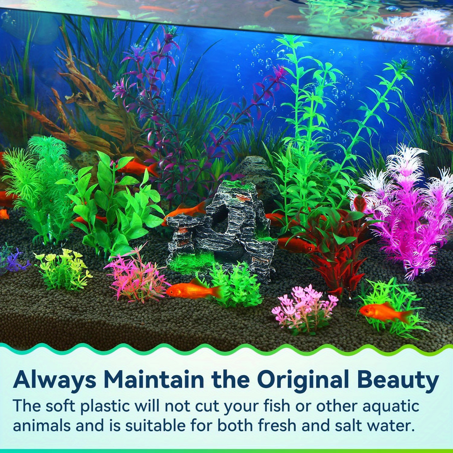 8pcs Aquarium Decorations Fish Tank Artificial Plastic Plants Cave